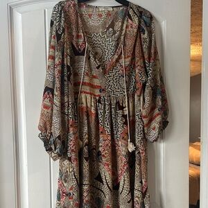 Umgee Vibrant Patterned Long Sleeve Dress